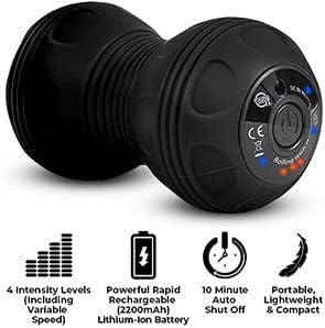 Rolling With It Vibrating Peanut Massage Ball - Deep Tissue Trigger Point Therapy, Myofascial Release - Handheld, Cordless - 4 Intensity Levels - Dual Lacrosse Ball Vibration Massager (Black)