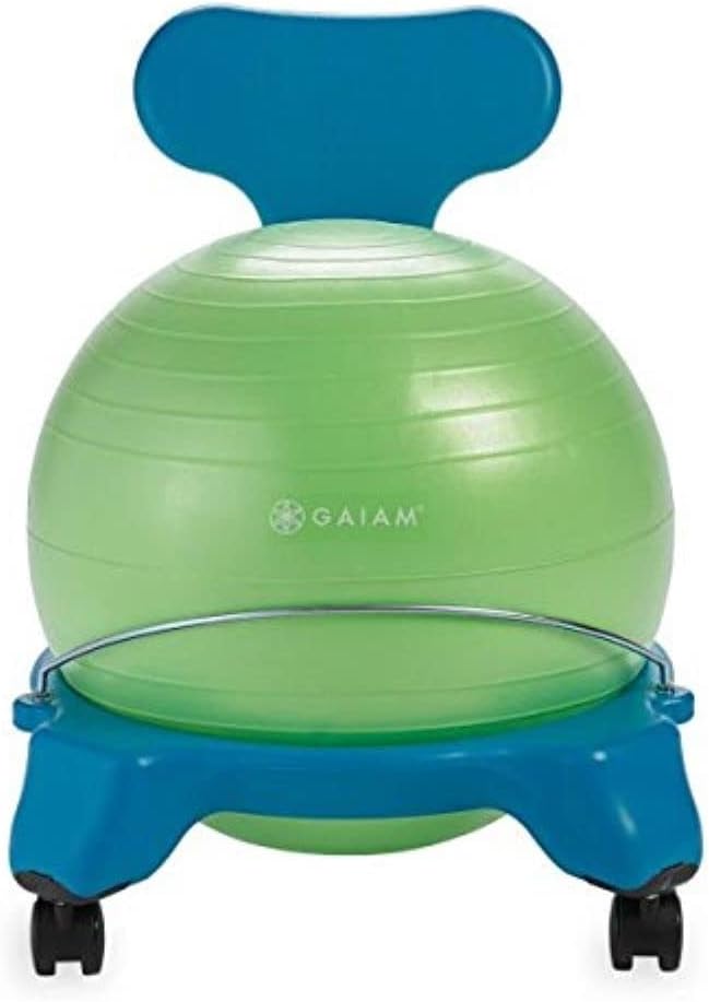 Gaiam Kids Balance Ball Chair - Classic Children's Stability Ball Chair, Alternative School Classroom Flexible Desk Seating for Active Students with Satisfaction Guarantee, Blue/Green