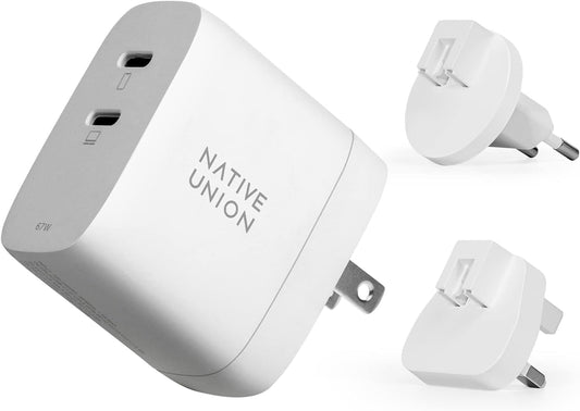 Native Union Fast GaN Charger PD 67W \u2013 Ultra-Compact Multi-Device Power Delivery Enabled USB-C Charger Up to 67W \u2013 for MacBook Pro, iPads, iPhones, Pixel, Galaxy & Other Type-C Devices (White)