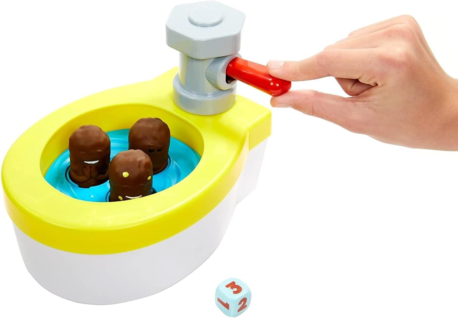 Mattel Games Flushin\u2019 Frenzy Overflow Kids Game with Toy Toilet, 3 Poopers, 1 Die & Instructions, Gift for Children Ages 5 Years & Older
