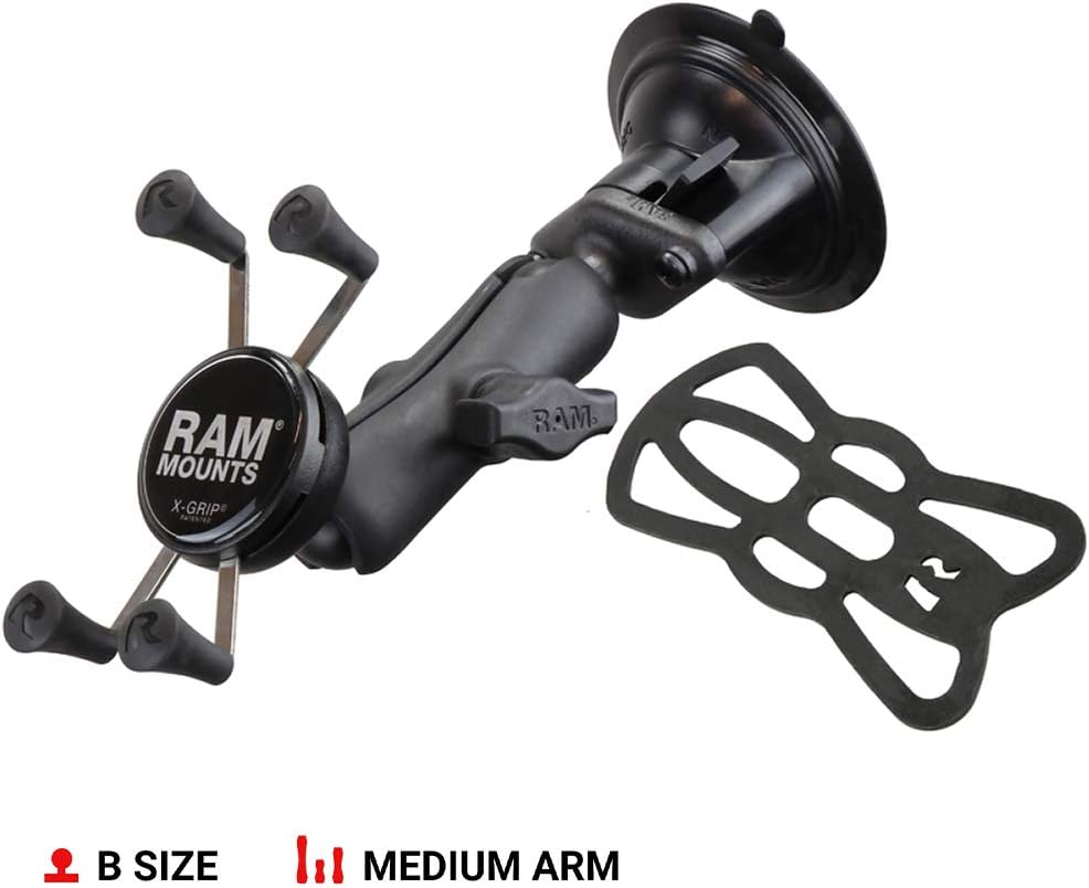 RAM Mounts X-Grip Phone Mount with Twist-Lock Suction Cup Base RAP-B-166-UN7U with Medium Arm for Vehicle Windshields
