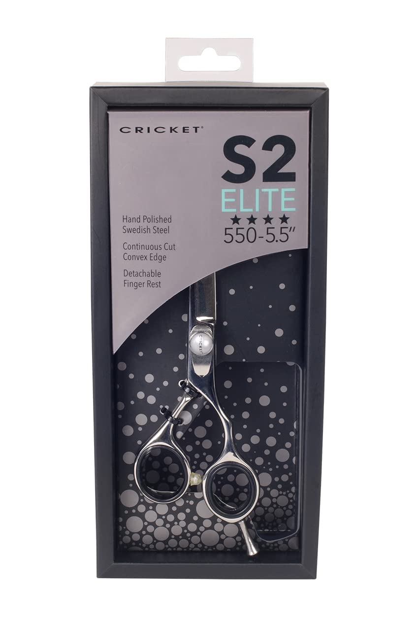 Cricket S2 Elite Series 550 5.5 inch Shears Professional Stylist Barber Hair Cutting Scissors, Convex Edge, Swedish Steel