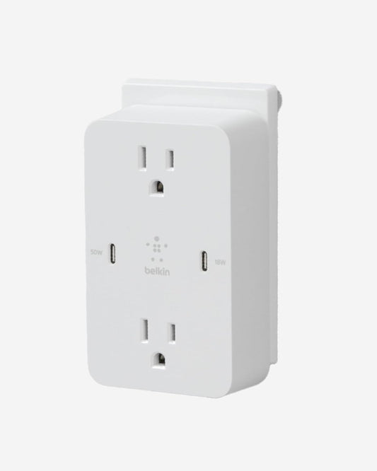 Belkin Multi-Outlet Extender, Fast Charging USB-C Plug Adapter - Safe Charge for MacBook Pro, Chromebook, Apple iPhone 15, iPhone 14, iPhone 13, Samsung Galaxy S23, Tablet, & More - White