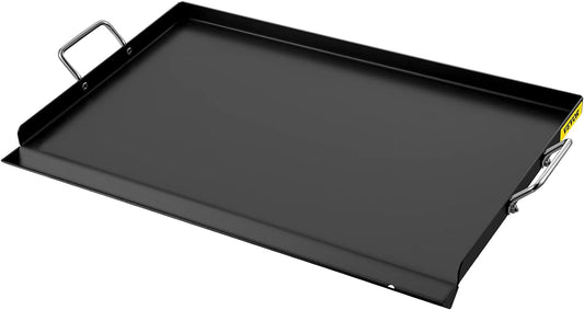 VEVOR Carbon Steel Griddle, Griddle Flat Top Plate, Griddle for BBQ Charcoal\/Gas Gril with 2 Handles, Rectangular Flat Top Grill with Extra Drain Hole for Tailgating and Parties (16"x24")