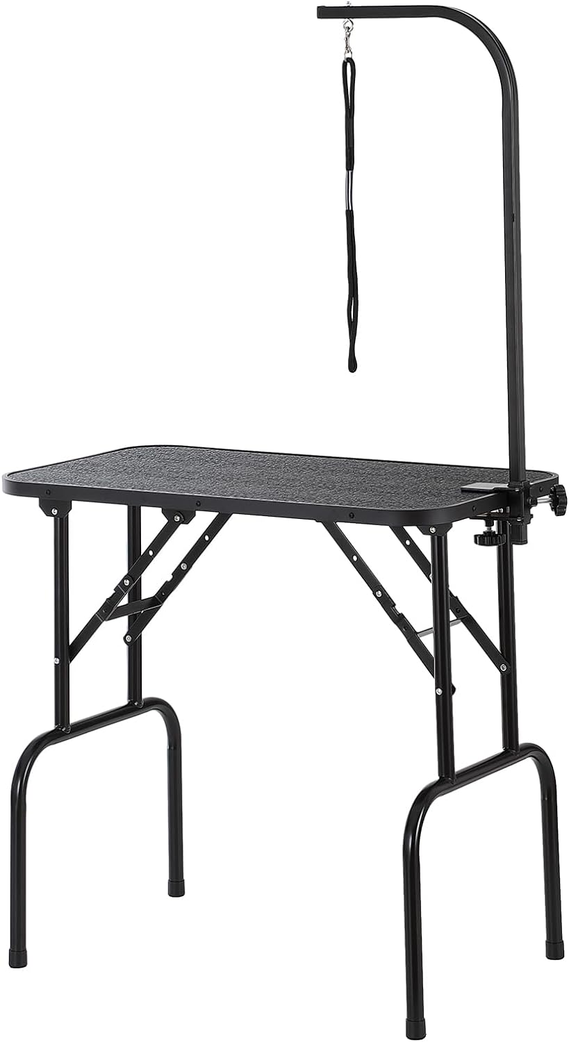 Pet Grooming Table Arm with Clamp, 32''x18'' Dog Grooming Station, Foldable Pets Grooming Stand for Medium and Small Dogs, Free No Sit Haunch Holder with Grooming Loop, Bearing 220lbs