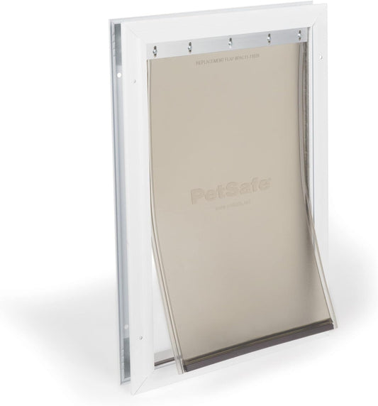 PetSafe Freedom Aluminum Pet Door for Dogs and Cats - Solid Durable Frame - Large, White, Tinted Flexible Vinyl Flap - Includes Closing Panel