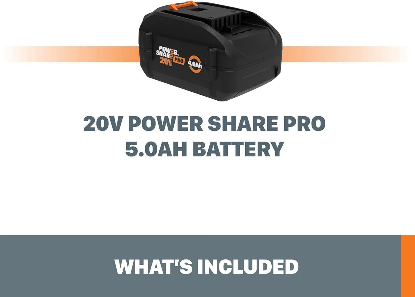 WORX WA3012 20V Power Share PRO 4.0Ah Lithium-Ion High-Capacity Battery, Black and Orange