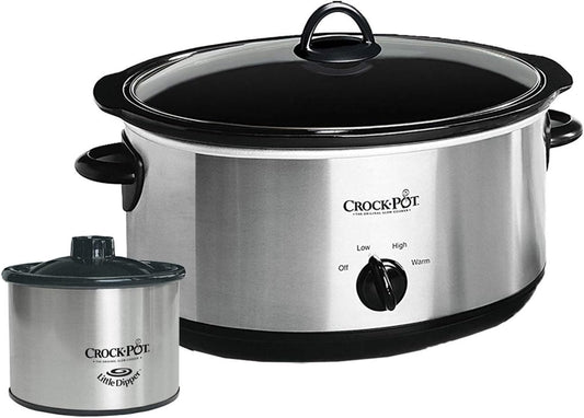 Crock-Pot Large 8 Quart Slow Cooker with Small Mini 16 Ounce Portable Food Warmer, Kitchen Appliance Bundles, Stainless Steel
