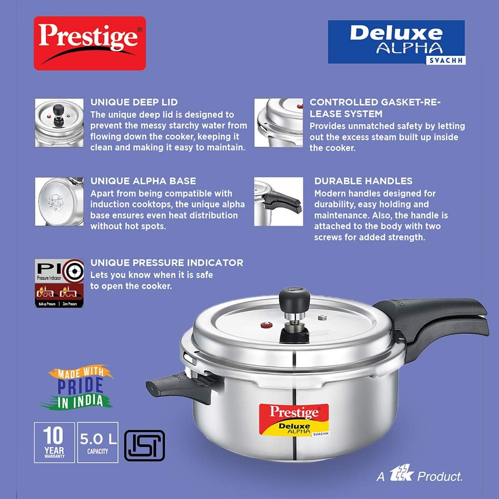 Prestige PRASVDP Cooker, Deep Pressure Pan 5L, SILVER