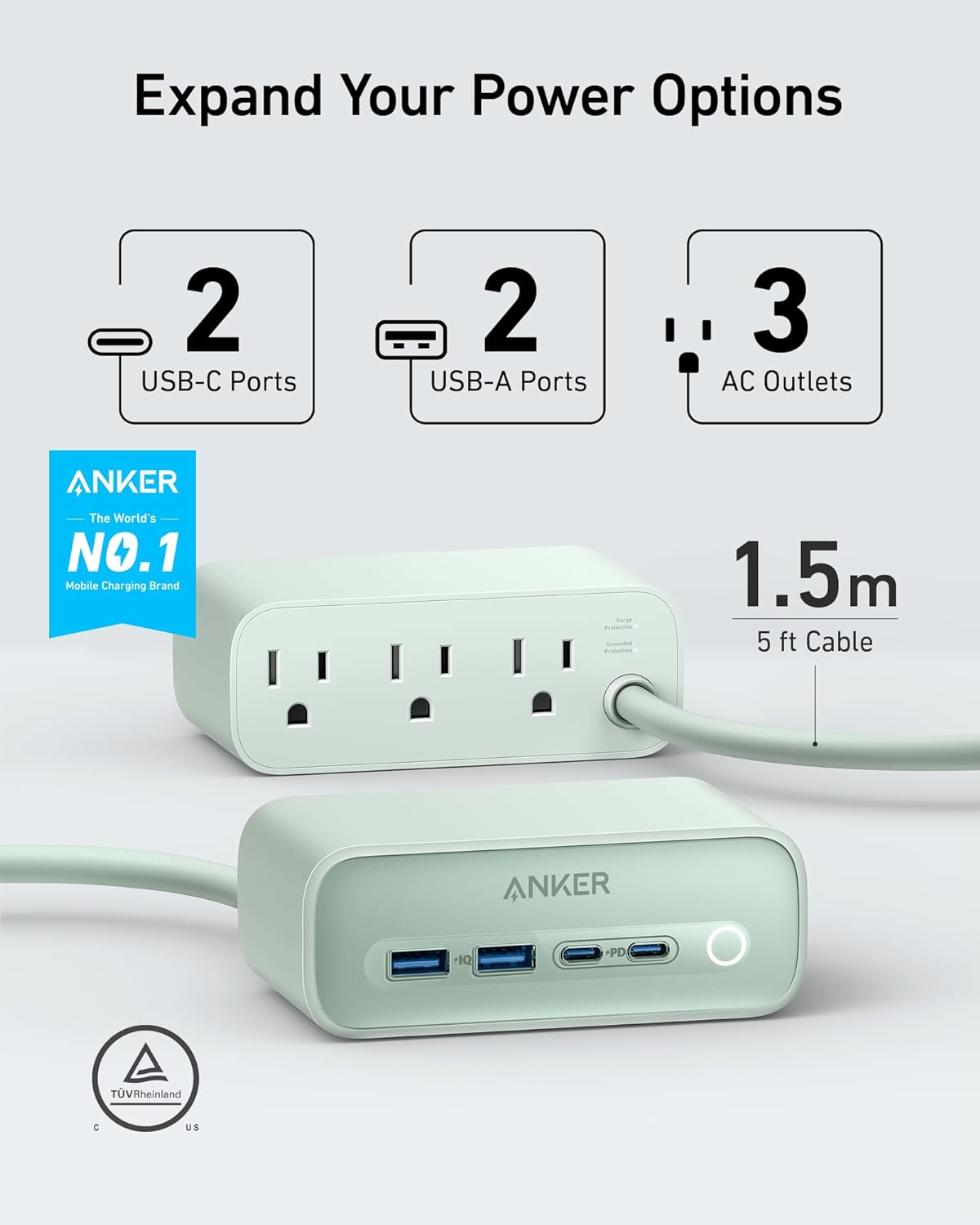 Anker 7-in-1 65W USB-C Power Strip and Charging Station for iPhone, MacBook - Home and Office