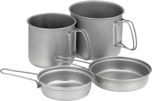 Snow Peak Titanium Trek Combo - Ultralight Titanium Cookware Set - Durable Camp Essentials for Outdoor Cooking - Cookset with Pots, Fry Pans & Mesh Bag