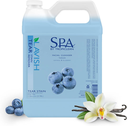 TropiClean SPA Shampoo Tear Stain Remover for Dogs | Oatmeal & Blueberry Scented Facial Cleanser for Dogs | Ideal for White Dogs & All Other Coats | Cat Friendly | Made in the USA | 1 Gallon