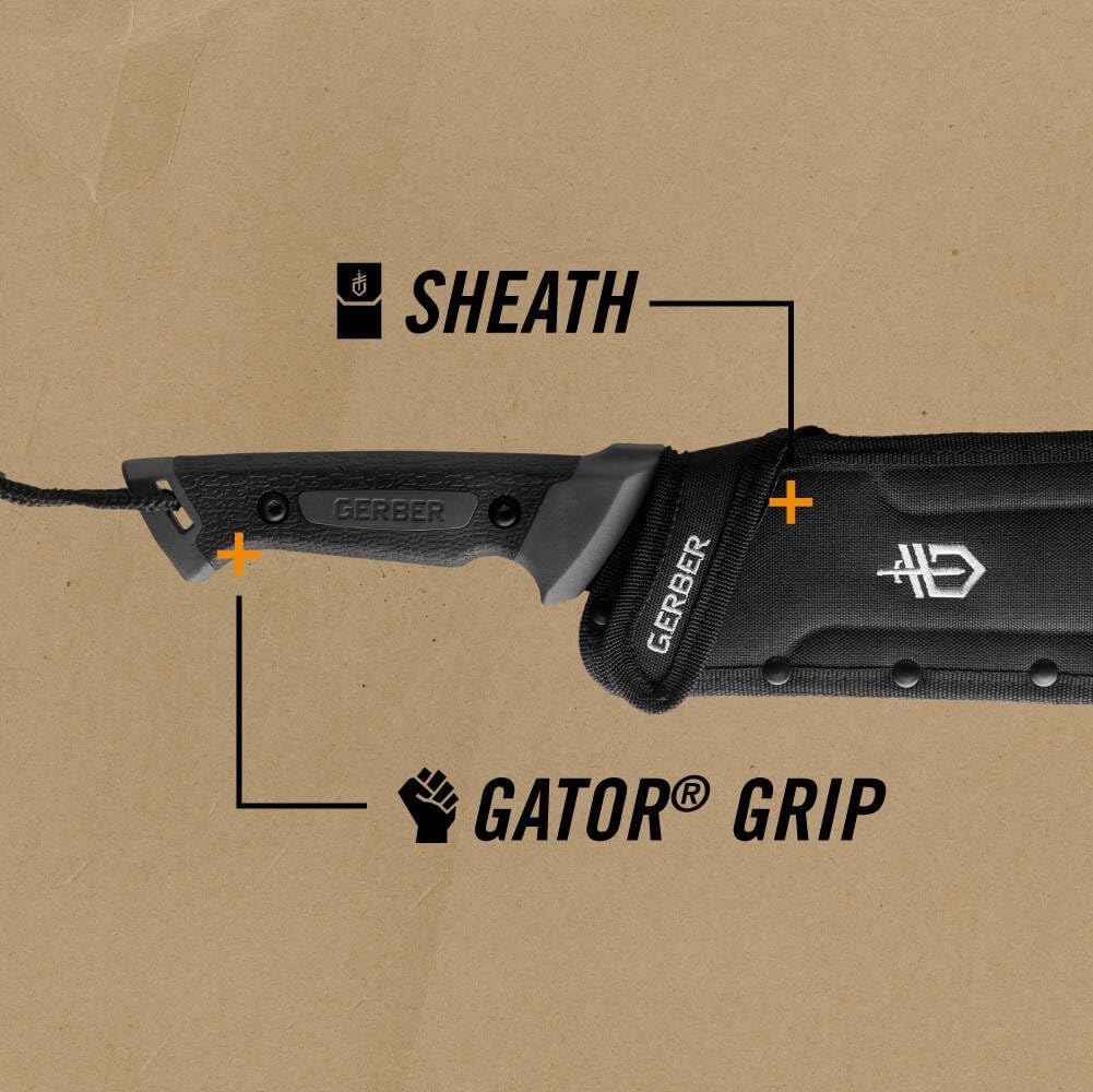 Gerber Gear Gator Bolo Machete - 22" Gardening Machete Knife with Plain Edge and Full Tang - Includes Protective Sheath - Black