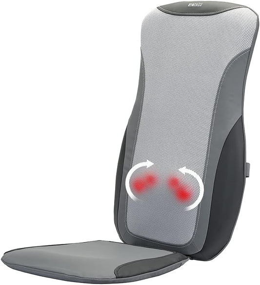 HoMedics Cordless Heated Deep Tissue Shiatsu Massage Cushion with 3 Massage Zones For Full Back Massage Coverage and Rechargeable Battery