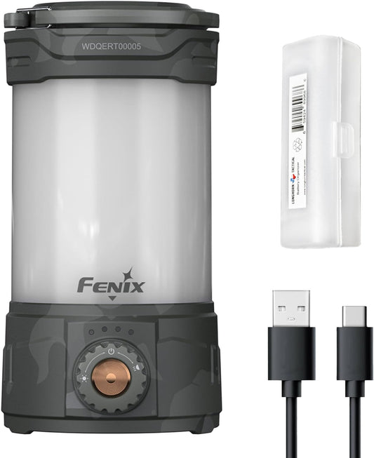 Fenix CL26R Pro Camping Lantern, Grey Camo, 650 lumens Bright, USB-C Rechargeable , Compact and Portable Perfect for Hurricane, Emergency, Hiking, Power Outage with LumenTac Organizer