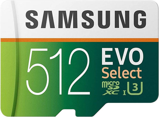 SAMSUNG EVO Select Micro SD Memory Card with Adapter, 512GB microSDXC UHS-I U3 100MB\/s Full HD & 4K UHD for Photos, Videos, Music Storage, MB-ME512HA