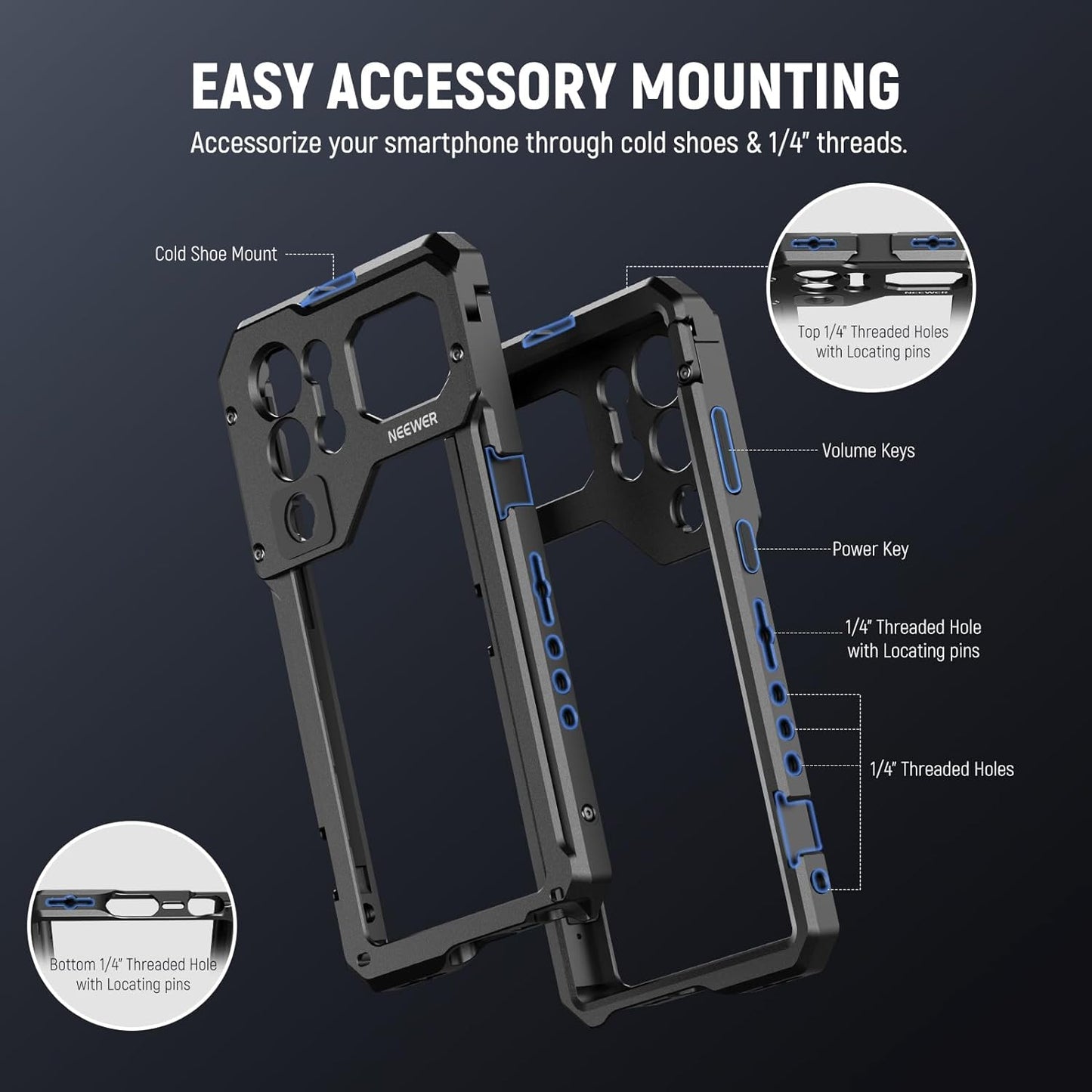 NEEWER Galaxy S23 Ultra Phone Cage Video Rig with Dual Side Handles, 67mm Threaded Filter Adapter, 17mm & M Mount Lens Backplates, Phone Stabilizer for Video Recording Filmmaking, PA021+PA033