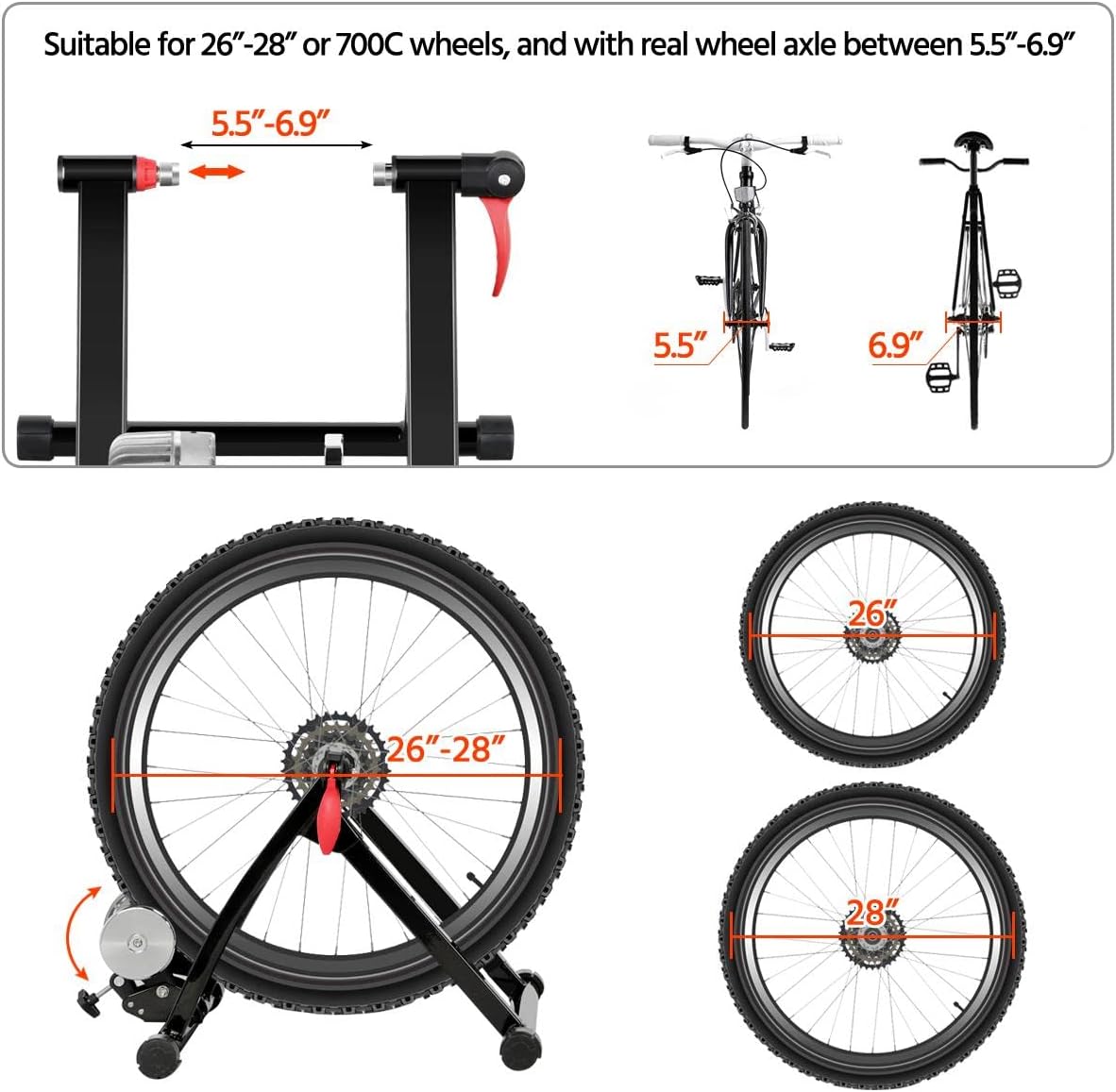 Yaheetech Fluid Bike Trainer Stand-Indoor Bicycle Training Stand for Mountain & Road Bike-Portable Foldable Cycling Training Stand w/Fluid Flywheel,Quick-Release,Riser Block & Noise Reduction