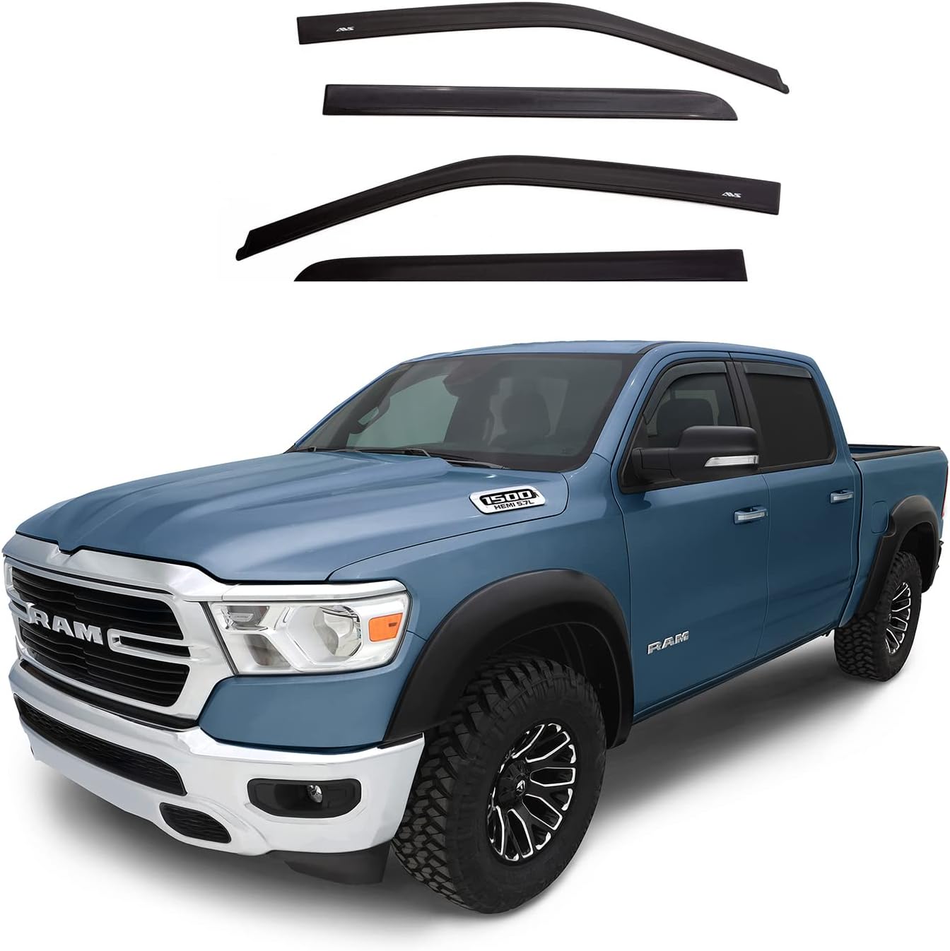 Auto Ventshade [AVS] In-Channel Ventvisor \/ Rain Guards | Fits 2010 - 2024 Ram 2500 & 3500, 2009 - 2023 Ram 1500 (19-23 Classic Body Only), Mega\/Crew Cab - Smoke, 4 pcs. | 194109