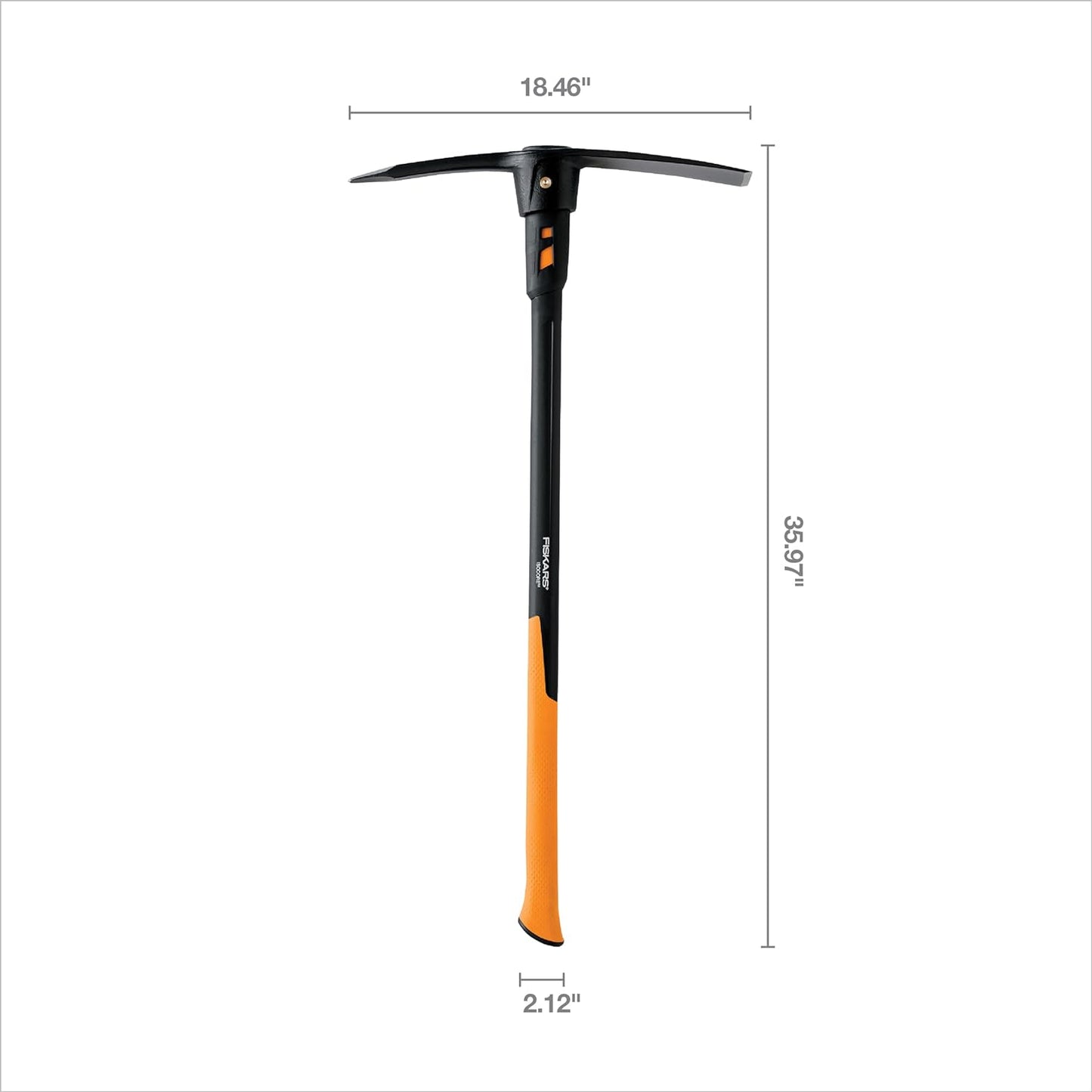 Fiskars 751210-1003 Pro IsoCore 5lb Pick-36 Dual-Ended Pickaxe Tool and Garden Hoe, No Size, Black\/Orange