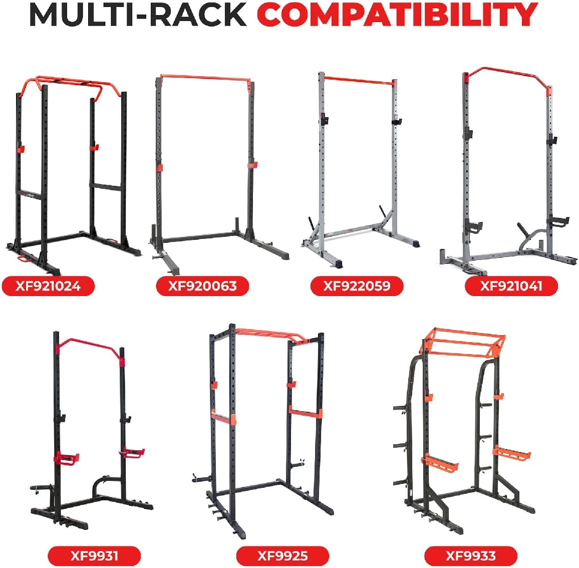 Sunny Health & Fitness Power Rack and Cage Add-on Attachment Accessory: Bar Holder, Dip Bars, J-Hook, LAT Pulldown, Pull Up Bar, Landmine, or U-Ring