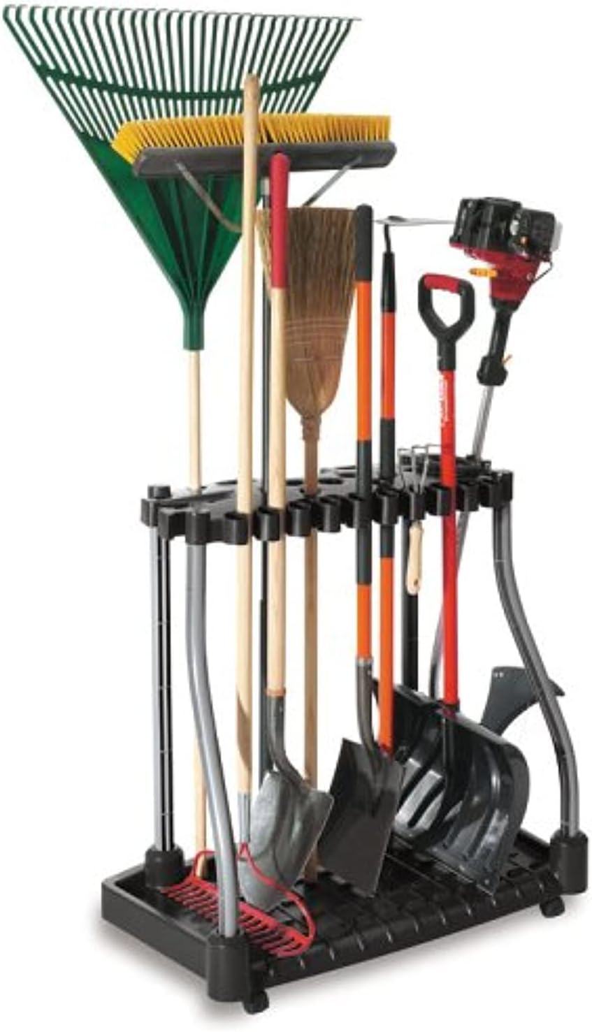 Rubbermaid Garage Tool Tower Rack, Easy to Assemble, Wheeled, Organizes up to 40 Long-Handled Tools\/Rakes\/ Brooms\/Shovles in Home\/House\/Outdoor\/Shed, Black