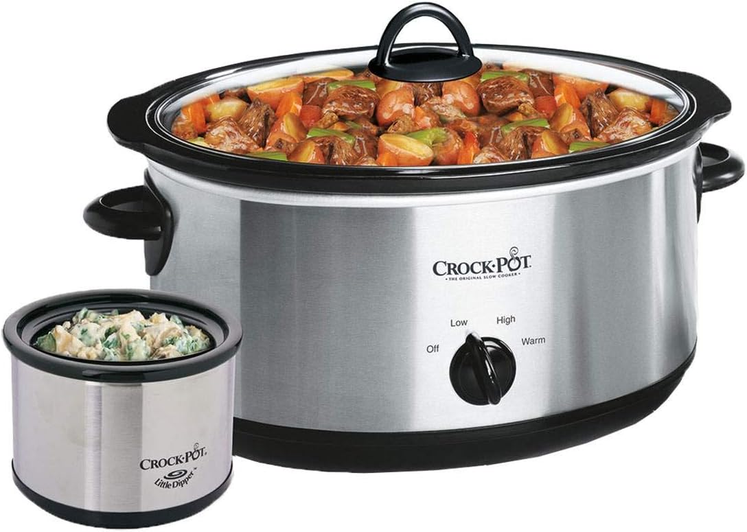 Crock-Pot Large 8 Quart Slow Cooker with Small Mini 16 Ounce Portable Food Warmer, Kitchen Appliance Bundles, Stainless Steel