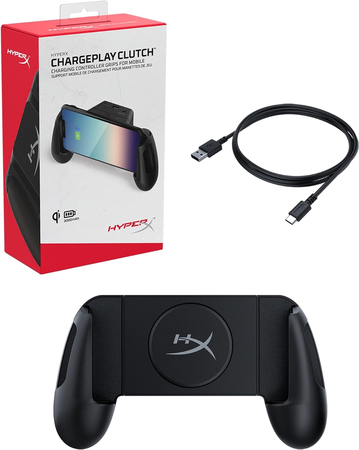 HyperX ChargePlay Clutch – Qi Certified Wireless Charging Controller Grips for Mobile Phones, Detachable Battery Pack, Compatible with Qi Enabled Android and iPhone Devices, USB Charging Option