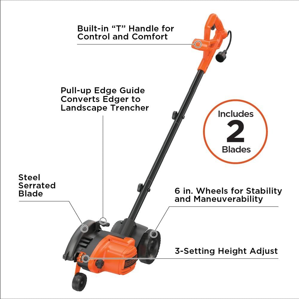 BLACK+DECKER 2-in-1 String Trimmer / Edger and Trencher, 12 -Amp (LE760FF),Orange