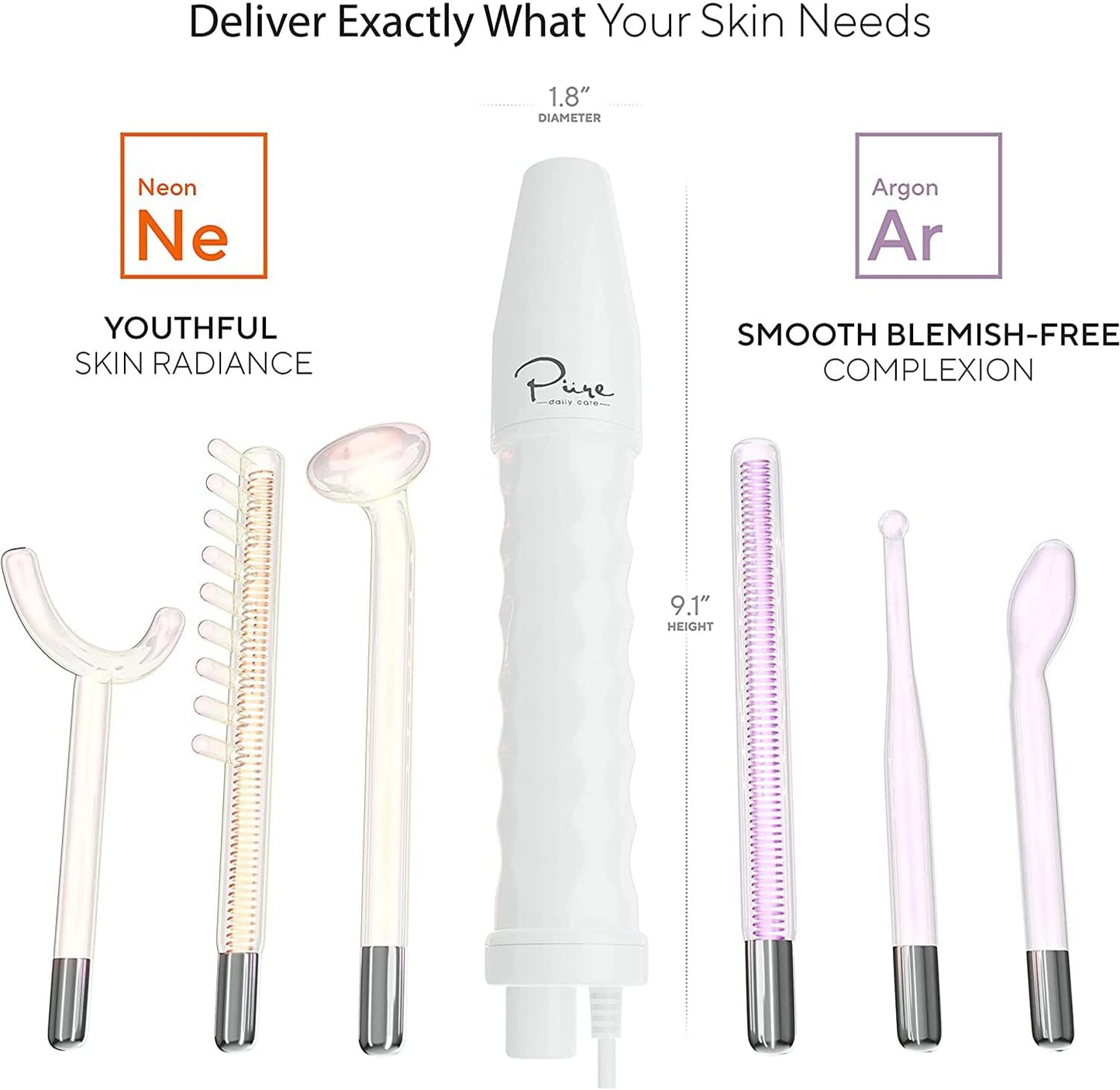 NuDerma Professional Skin Therapy Wand - Portable Skin Therapy Machine with 6 Neon & Argon Wands – Boost Your Skin – Clear Firm & Tighten