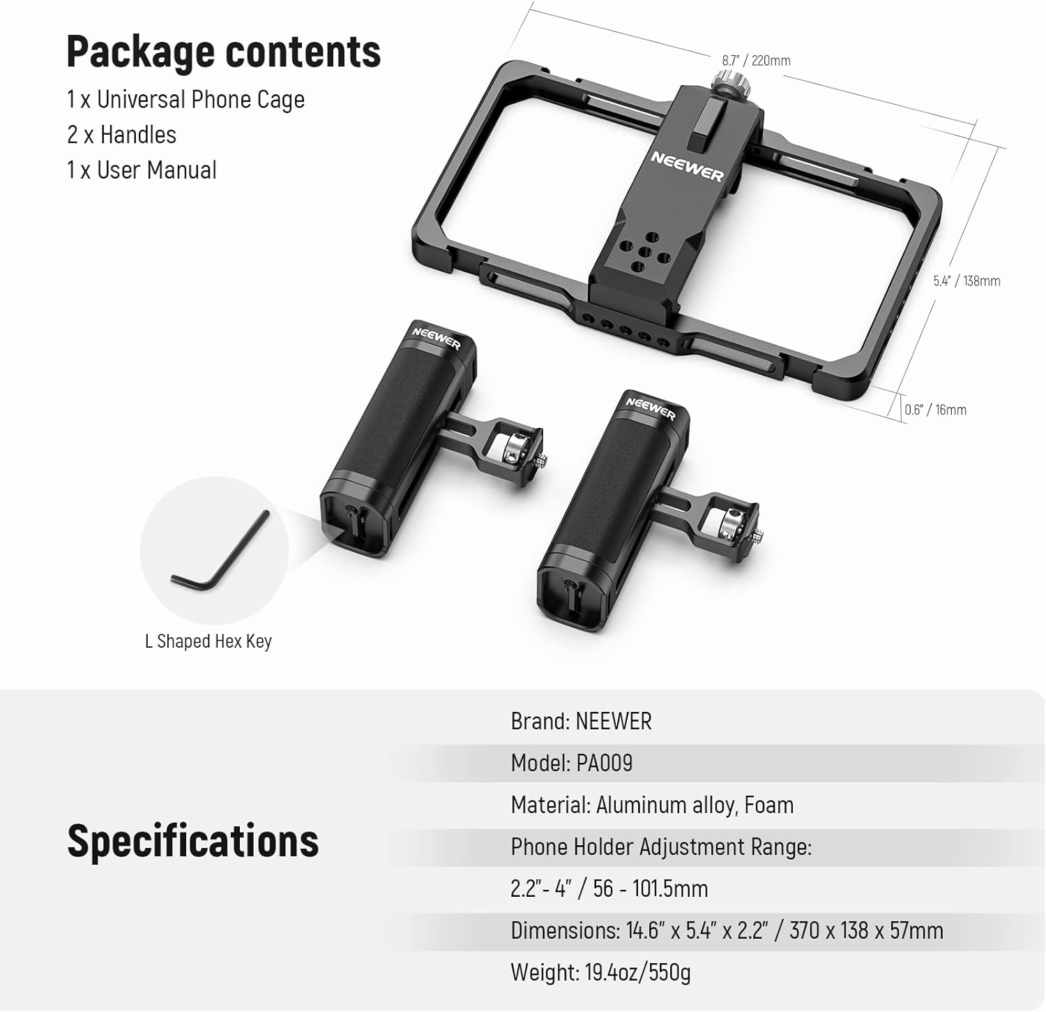 NEEWER Upgraded Phone Rig Vlogging Kit, Video Stabilizer with Dual Handle, Wireless Mic Clip Slot for Tiktok/YouTube, Compatible with SmallRig iPhone 15 14 Pro Max 13 Pro Max Galaxy S23, PA009
