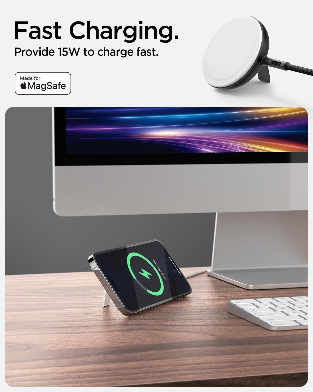 Spigen ArcField (MagFit) MFM Made for MagSafe 15W Wireless Charger Kickstand for iPhone 15 Plus Pro Max iPhone 14 13 12 USB C Charger Stand pad Standby with 6.6ft Cable -Wall Charger Not Included