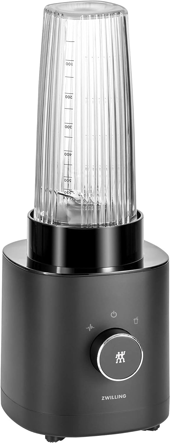 ZWILLING Enfinigy Personal Blender, Piranha Teeth Cross Blade for Ultimate Blending, Smoothies, Shakes and More, 20 fl oz Breakproof Travel Cup with Lid, BPA Free, Black