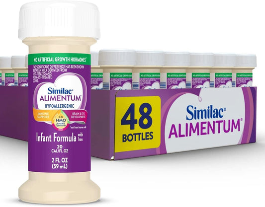 Similac Alimentum with 2\u2019-FL HMO Hypoallergenic Infant Formula, for Food Allergies and Colic, Suitable for Lactose Sensitivity, Ready-to-Feed Baby Formula, 2-fl-oz Bottle, Pack of 48