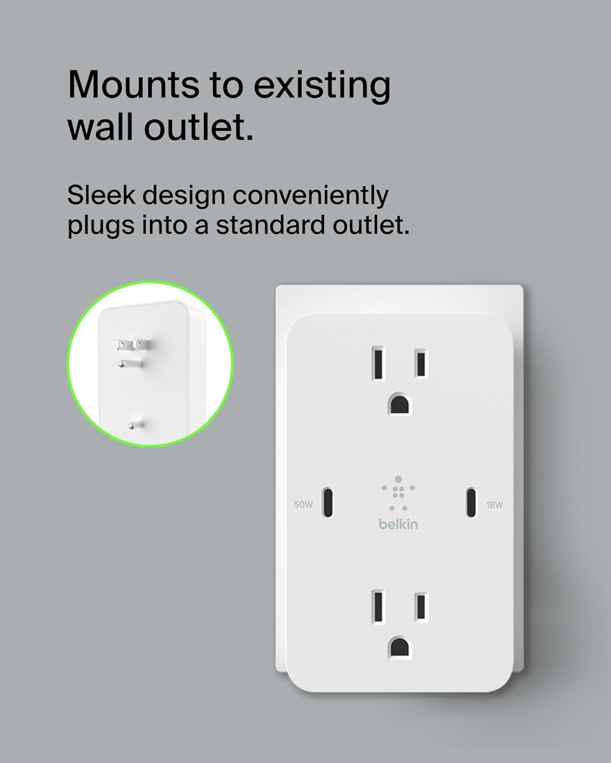 Belkin Multi-Outlet Extender, Fast Charging USB-C Plug Adapter - Safe Charge for MacBook Pro, Chromebook, Apple iPhone 15, iPhone 14, iPhone 13, Samsung Galaxy S23, Tablet, & More - White