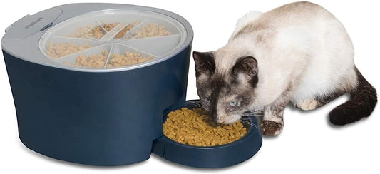PetSafe 6 Meal Programmable Pet Food Dispenser, Automatic Dog and Cat Feeder- Dry Kibble or Semi-Moist Pet Food, Slow Feed Portion Control (6 Cup/48 Ounce Capacity), Tamper-Resistant, Sleep Mode Blue