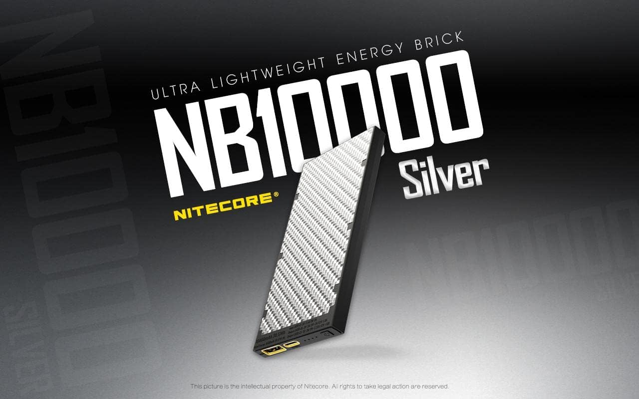 Nitecore NB10000 Genii Silver Ultra-Slim Quick Charge Dual-Output USB-C Power Charger w/Eco-Sensa USB Cable