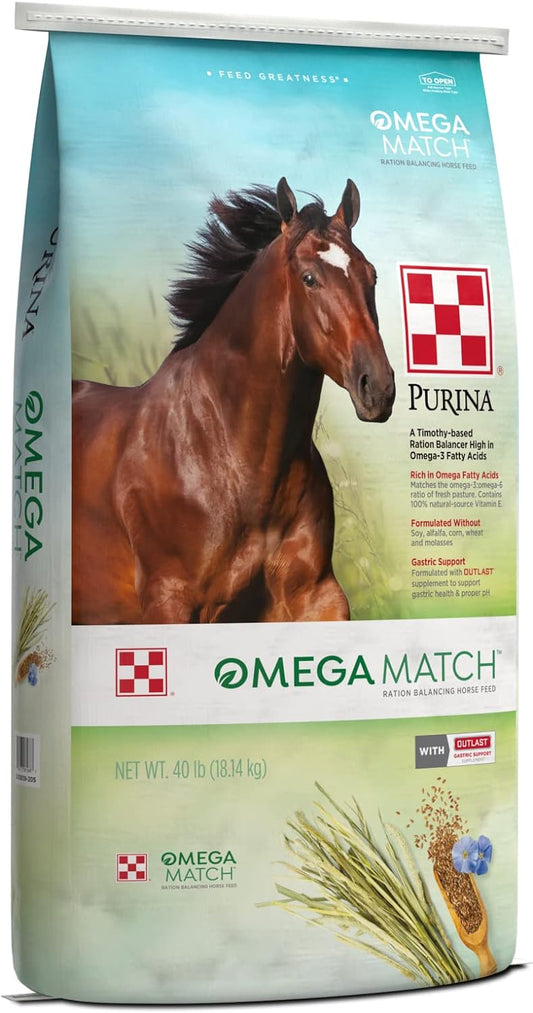 Purina | Omega Match Ration Balancing Horse Feed | 40 Pound (40 LB) Bag