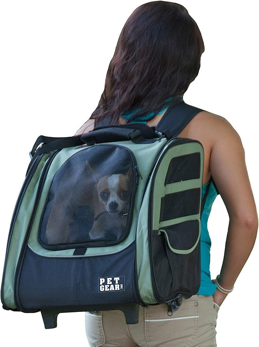 Pet Gear I-GO2 Roller Backpack, Travel Carrier, Car Seat for Cats\/Dogs, Mesh Ventilation, Included Tether, Telescoping Handle, Storage Pouch, 1 Model, Available in 5 Colors