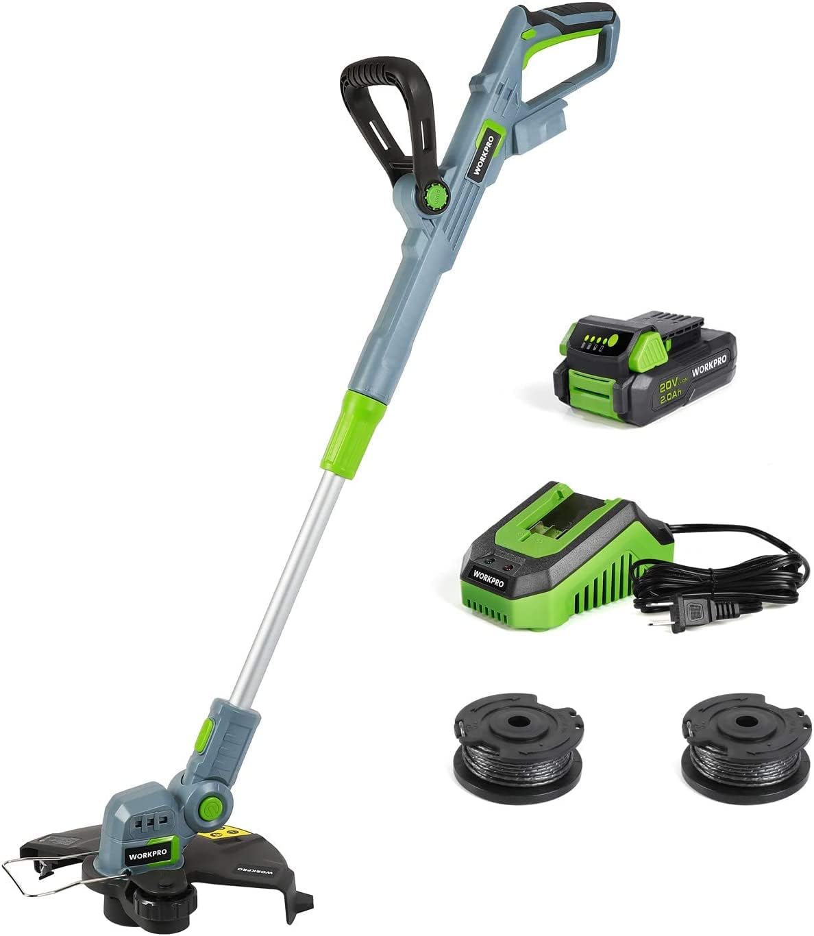 WORKPRO 20V Cordless String Trimmer/Edger, 12-inch, with 2Ah Lithium-Ion Battery, 1 Hour Quick Charger, 16.4ft Trimmer Line Included