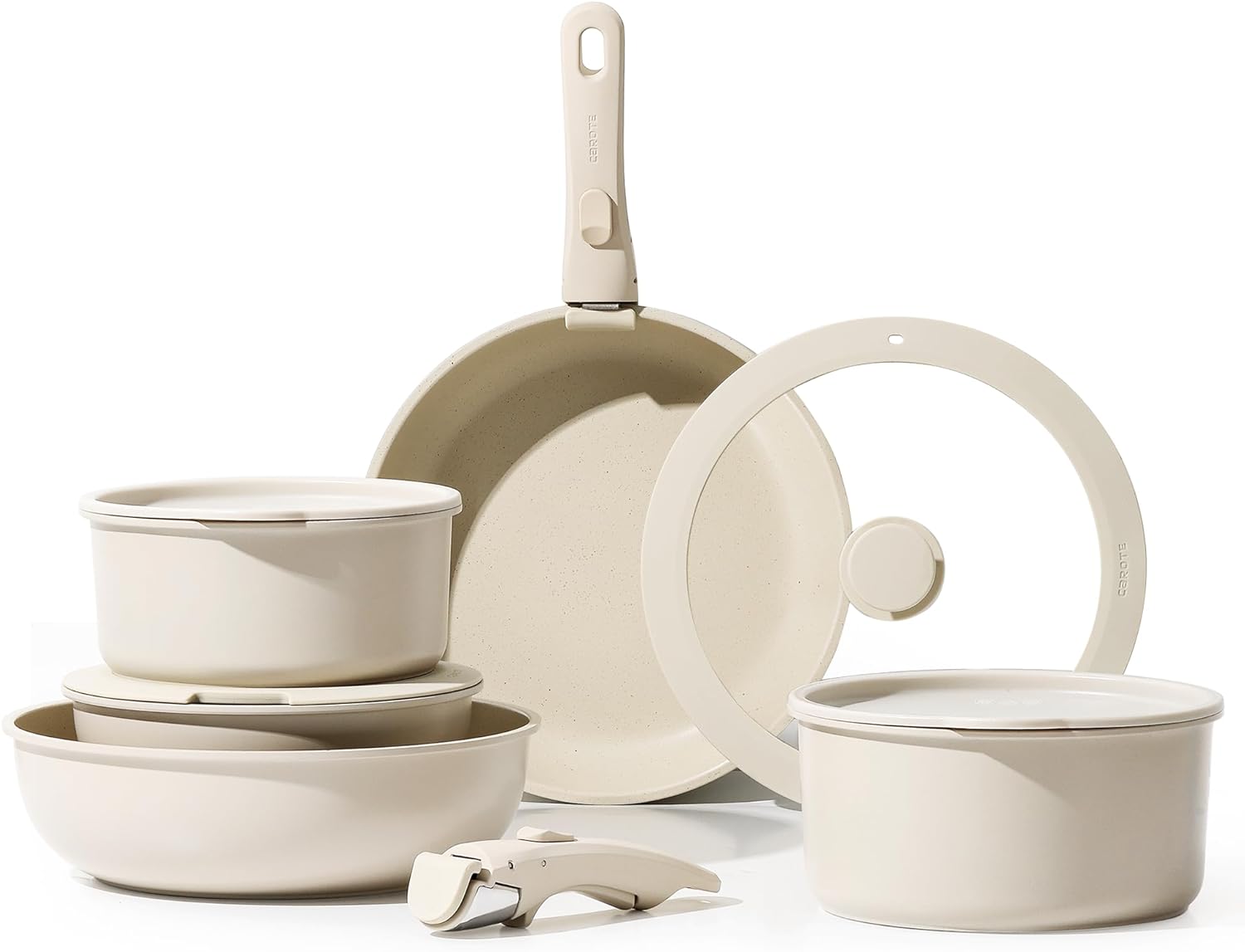 CAROTE 11pcs Pots and Pans Set, Nonstick Kitchen Cookware Sets with Detachable Handles, Induction Cookware, Pans for Cooking, Cooking Pot