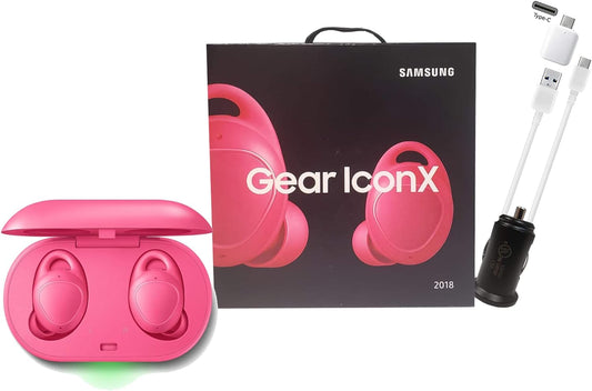 Samsung Gear IconX (2018 Edition) Pink Bluetooth Cord-Free Fitness Earbuds, w\/On-Board 4Gb MP3 Player - with Car Charger & OTG C - (Renewed)