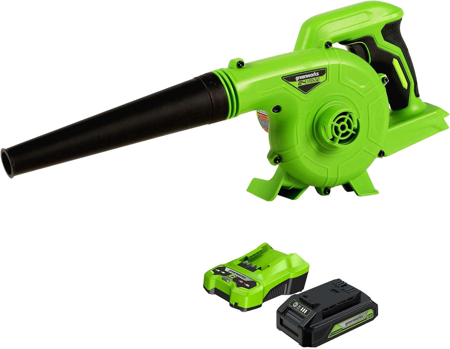 Greenworks 24V (90 MPH \/ 180 CFM \/ 125+ Compatible Tools) Cordless Shop Blower, 2.0Ah Battery and Charger Included