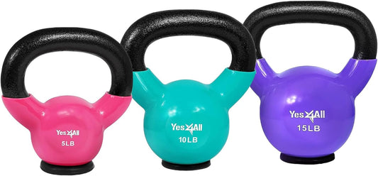 Yes4All Kettlebells Weights Cast Iron Rubber Base For Home Gym and Strength Training, Workout Equipment For Dumbbell Exercise