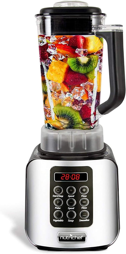 NutriChef Digital Electric Kitchen Countertop Blender - Professional 1.7 Liter Capacity Home Food Processor Compact Blender for Shakes and Smoothies w/ Pulse Blend, Timer, Adjustable Speed - NCBL1700
