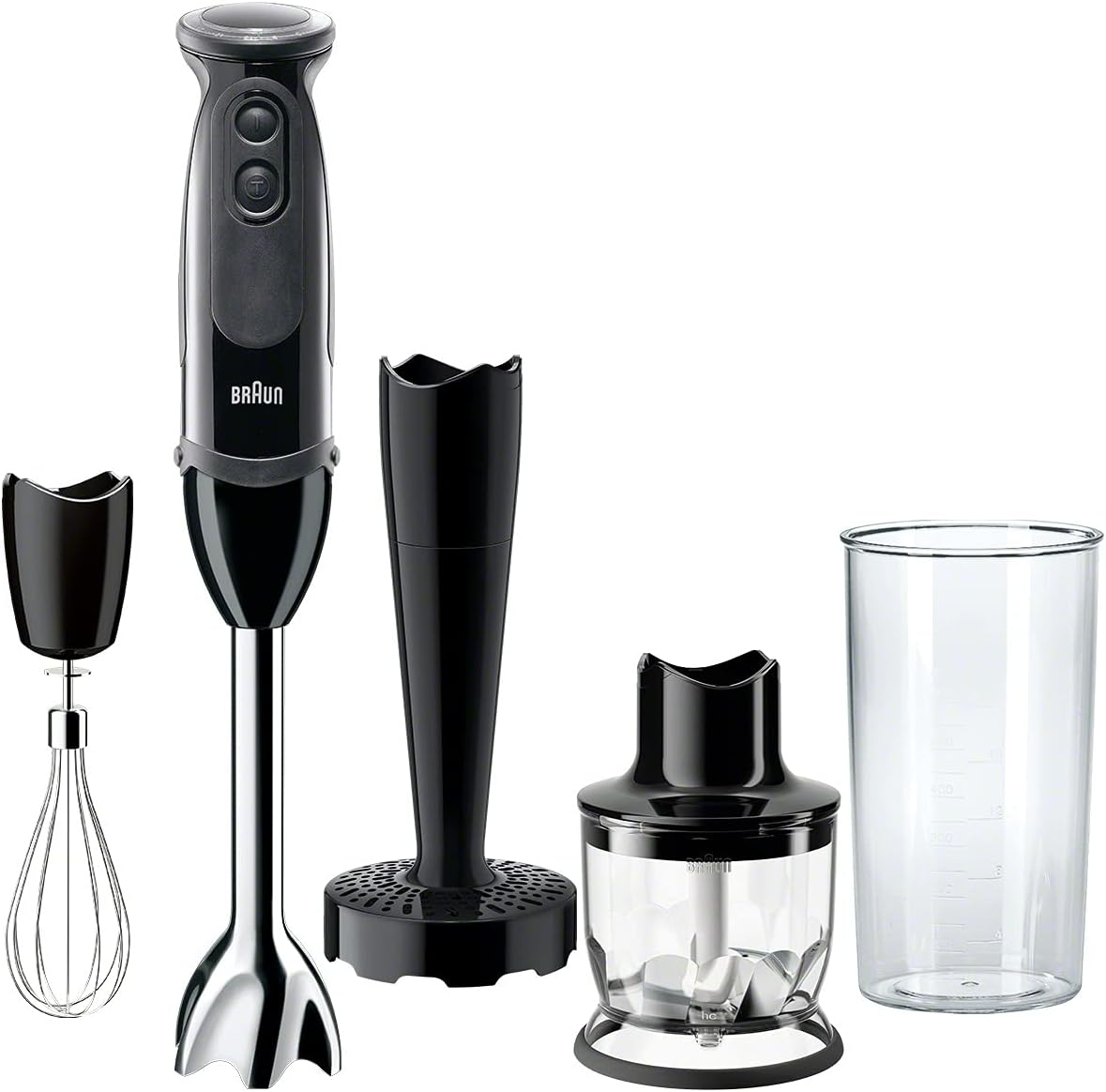 Braun Multiquick 5 Vario Hand Blender (SS Blending Shaft+1.5C Chopper+ Masher + Whisk+ Beaker), MQ5027, Black