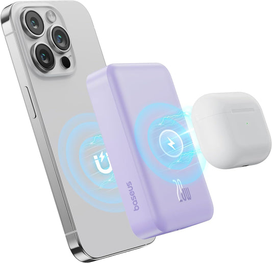 Baseus 20000mAh 20W Magnetic Battery Pack,Wireless Portable Charger Power Bank,Power Bank Fast Charging with USB-C Cable,for MagSafe, for iPhone 14\/13\/12 Series and AirPods 3\/2\/Pro, Purple