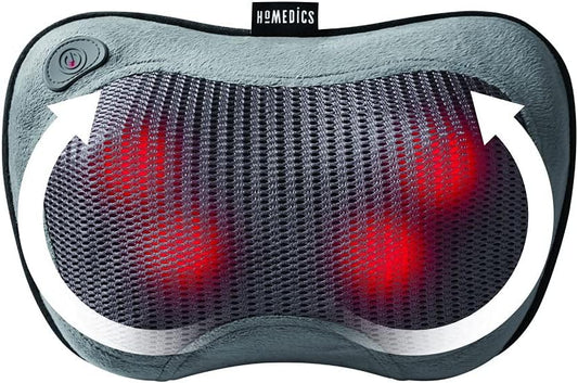 HoMedics Cordless Shiatsu All-Body Massage Pillow with Soothing Heat, Reverse Function, Rechargeable Battery, and Integrated Controls –Lightweight