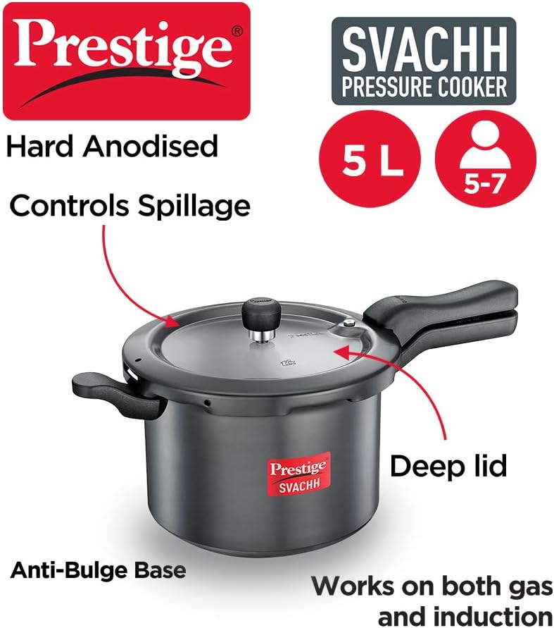 TTK Prestige SVAHA5 Prestige Svachh Pressure Cooker HA 5 L, 5-Liter, Black