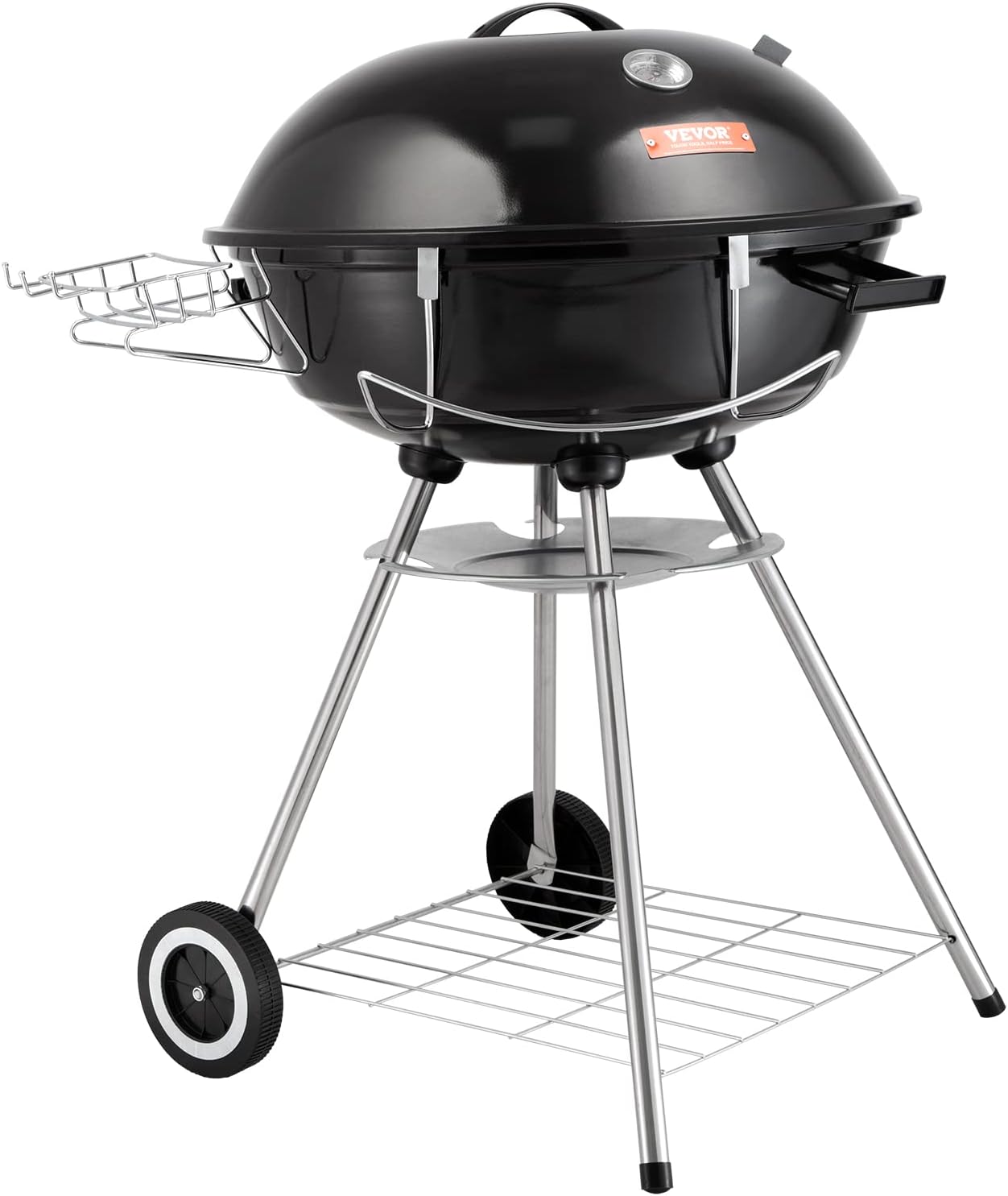 VEVOR 22 inch Charcoal Grill, Portable Charcoal Grill with Wheels for Outdoor, Porcelain-Enameled Lid and Ash Catcher & Thermometer, Round Barbecue Kettle Grill Bowl Wheels for Small Patio Backyard